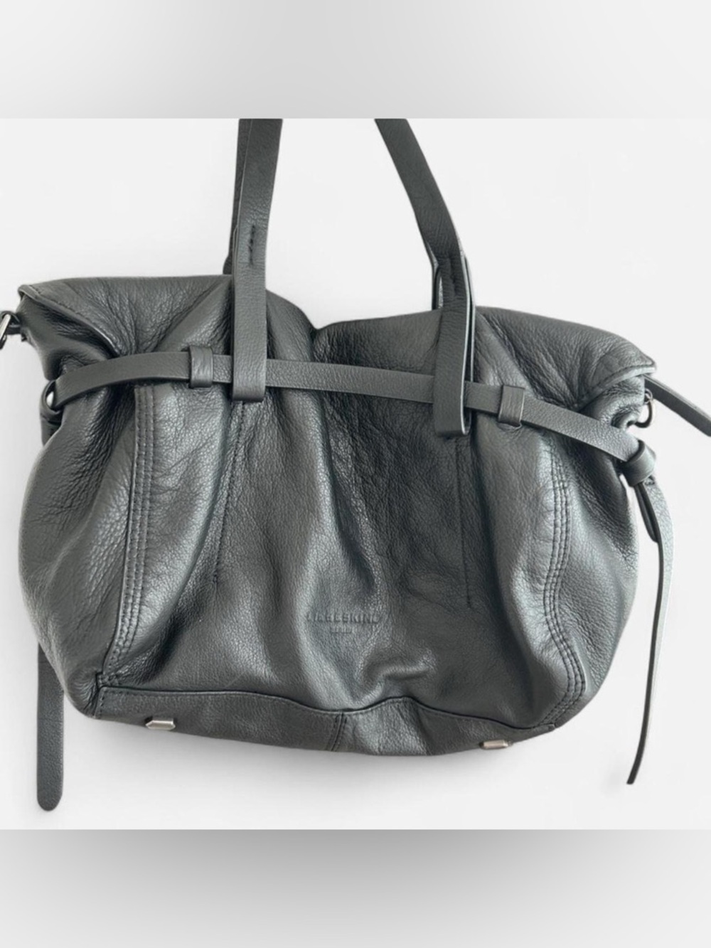 Vintage Y2K Liebeskind Black Leather Tote with Grey Inner Lining and Coral Trim